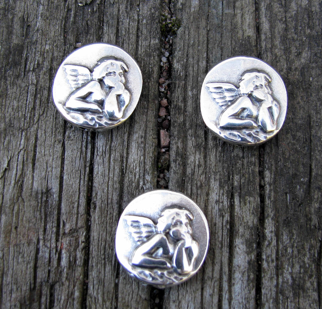 Mellandel Silverfärgad - Plattrund med ängel 15mm, 3-pack Grekisk Metall