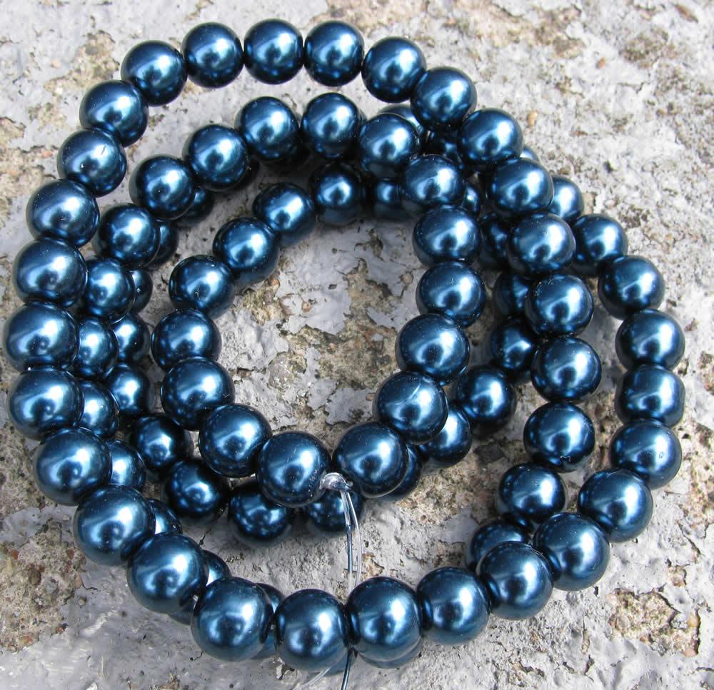 Vaxade glaspärlor - Blå 10 mm, 1 sträng Hilmas Pyssel