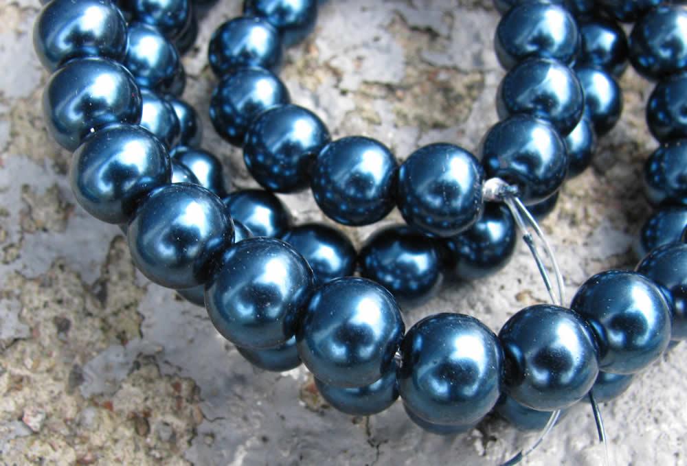 Vaxade glaspärlor - Blå 10 mm, 1 sträng Hilmas Pyssel