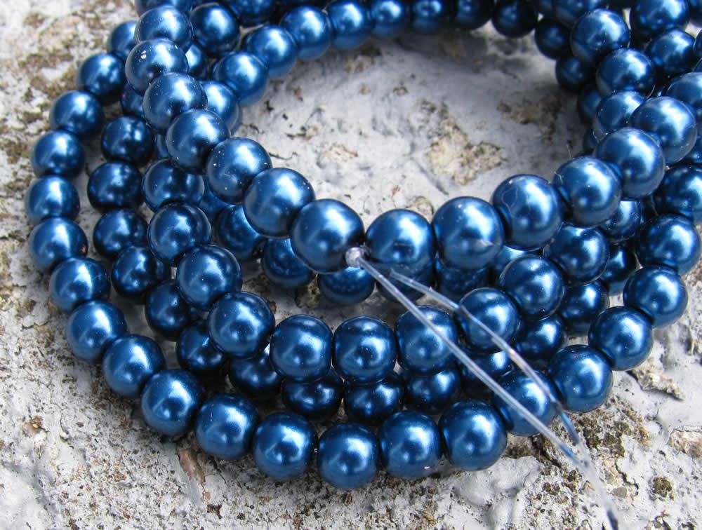 Vaxade glaspärlor - Blå 6mm 1 sträng Hilmas Pyssel