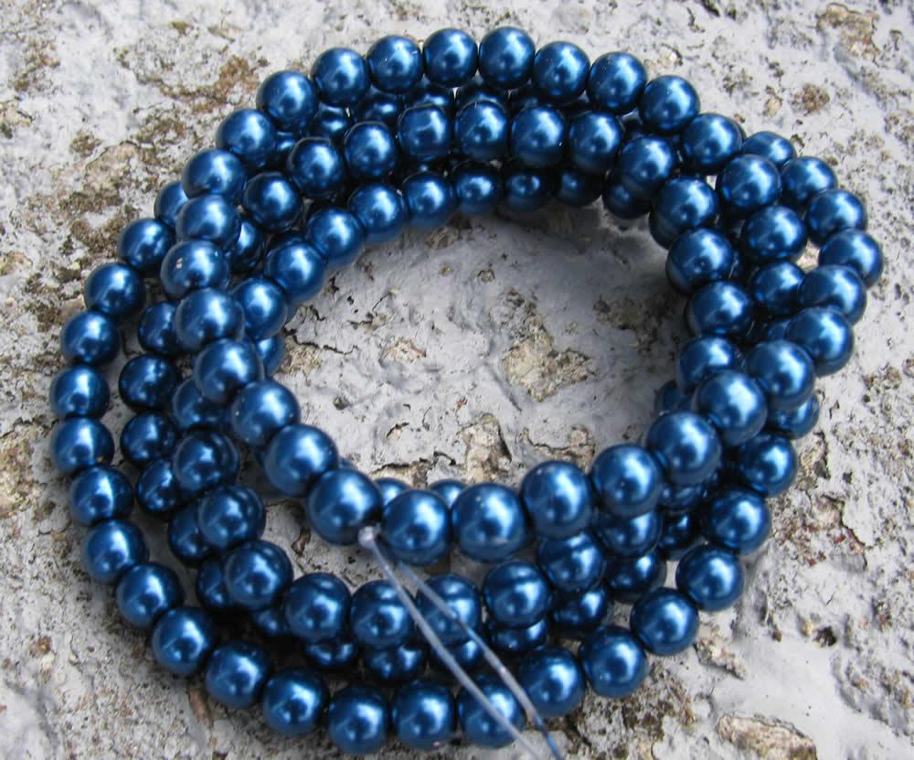 Vaxade glaspärlor - Blå 6mm 1 sträng Hilmas Pyssel