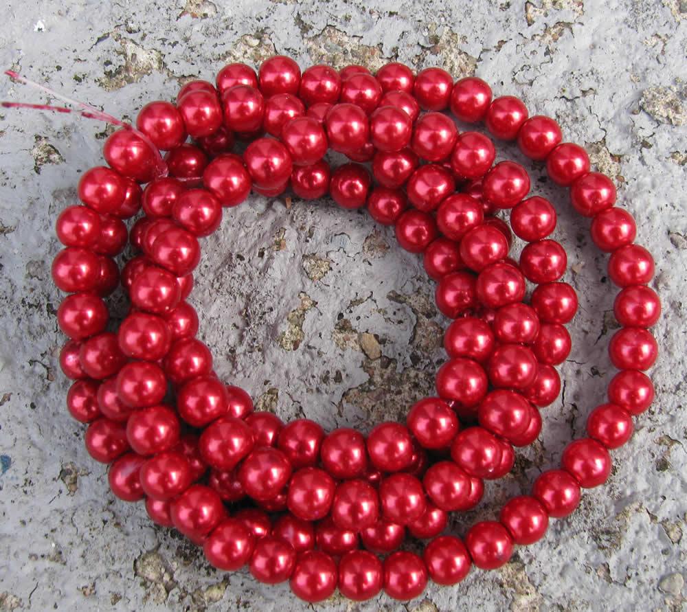 Vaxade glaspärlor - Röd 6mm 1 sträng Hilmas Pyssel