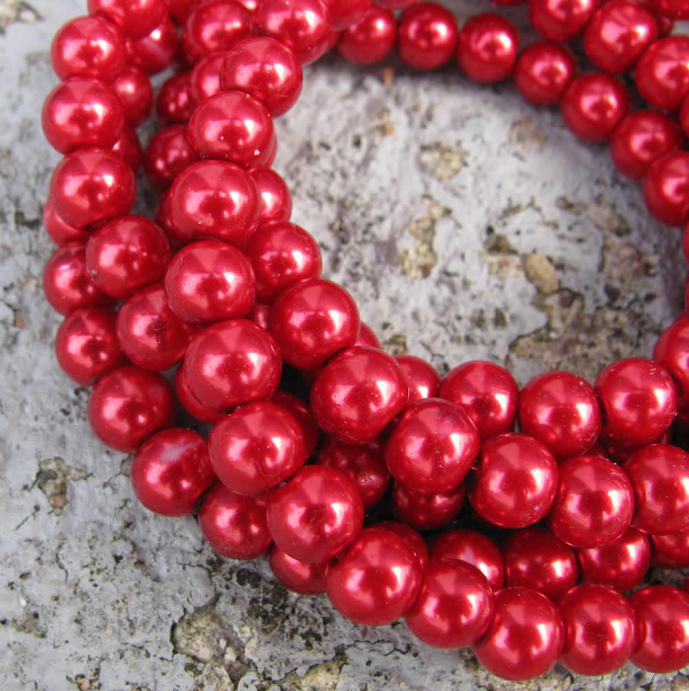 Vaxade glaspärlor - Röd 6mm 1 sträng Hilmas Pyssel