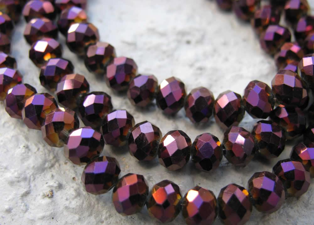 Facetterade glaspärlor - Elektropläterade lilafärgade, 6x4mm 1 sträng Hilmas Pyssel