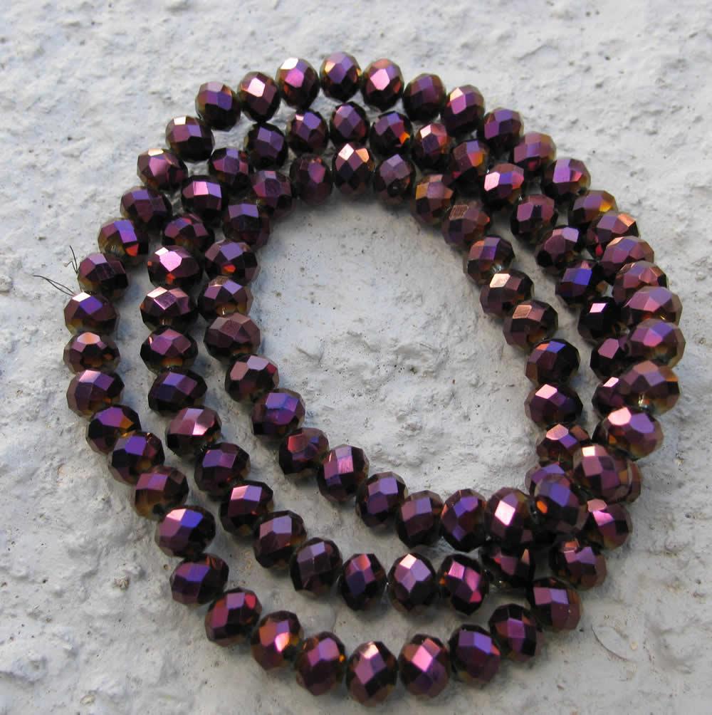 Facetterade glaspärlor - Elektropläterade lilafärgade, 6x4mm 1 sträng Hilmas Pyssel