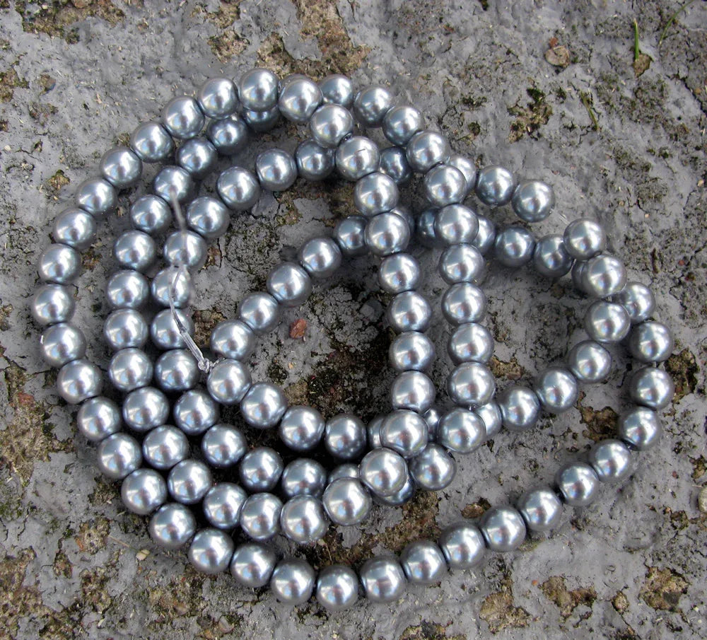 Vaxade glaspärlor - Mörkgrå 8mm 1 sträng Hilmas Pyssel