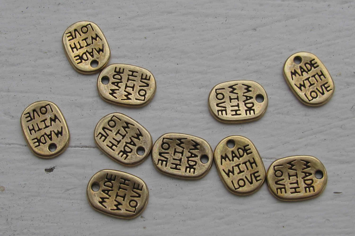 Berlock bronsfärgad - Oval 'Made with love', 10-pack Grekisk Metall