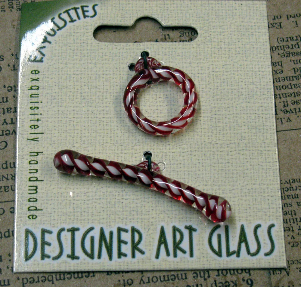 Stavlås Glas - Runt Klart med Röd/Vit Swirl, 1 Set Hilmas Pyssel