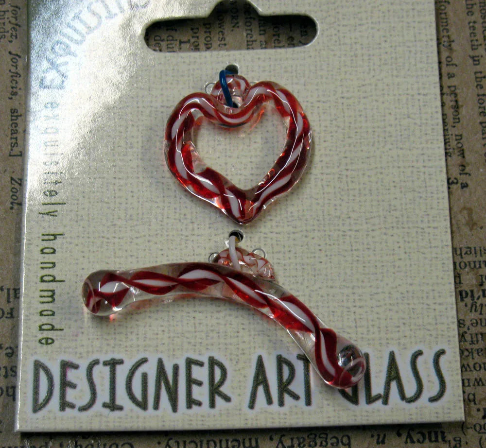 Stavlås Glas - Hjärta Klart med Röd/Vit Swirl, 1 Set Hilmas Pyssel