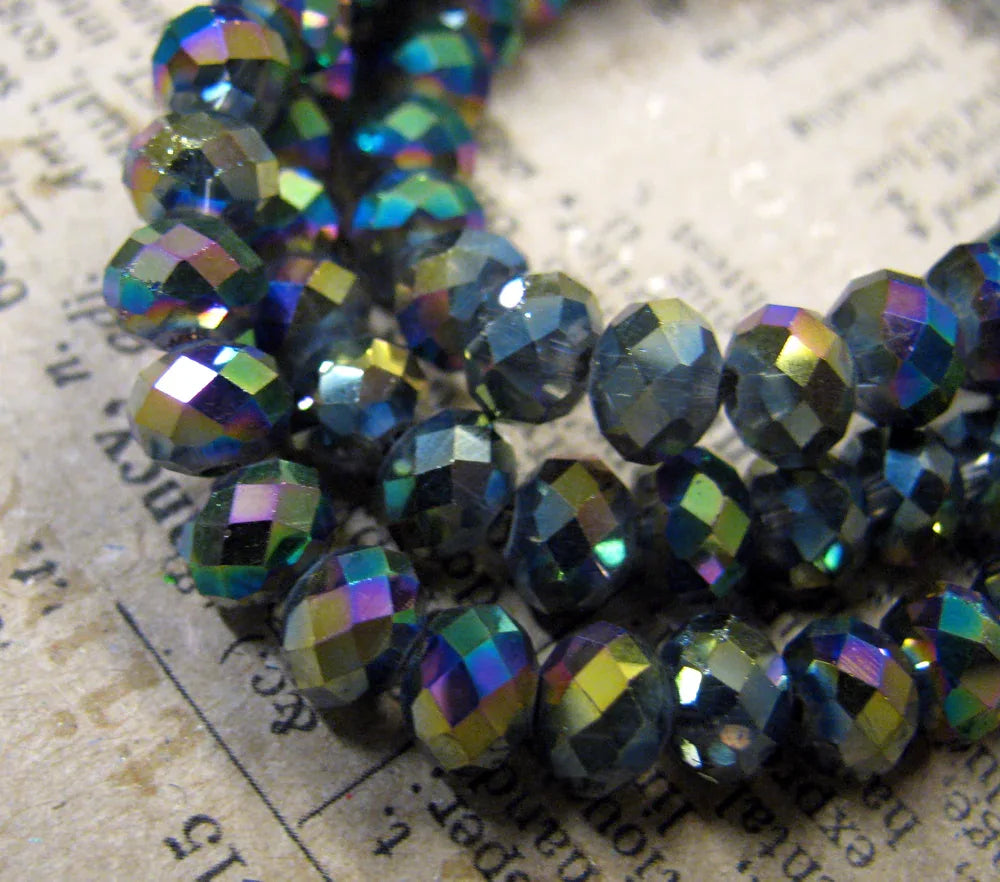 Facetterade glaspärlor - Olja 6x4mm, 1 sträng Hilmas Pyssel