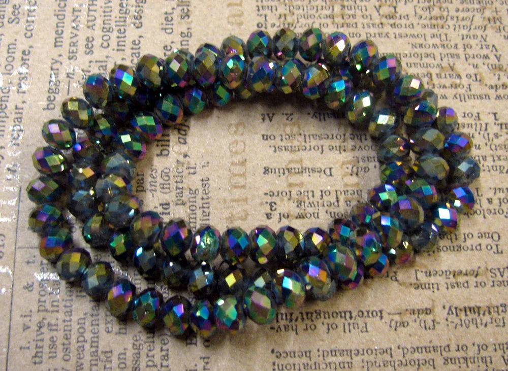 Facetterade glaspärlor - Olja 6x4mm, 1 sträng Hilmas Pyssel