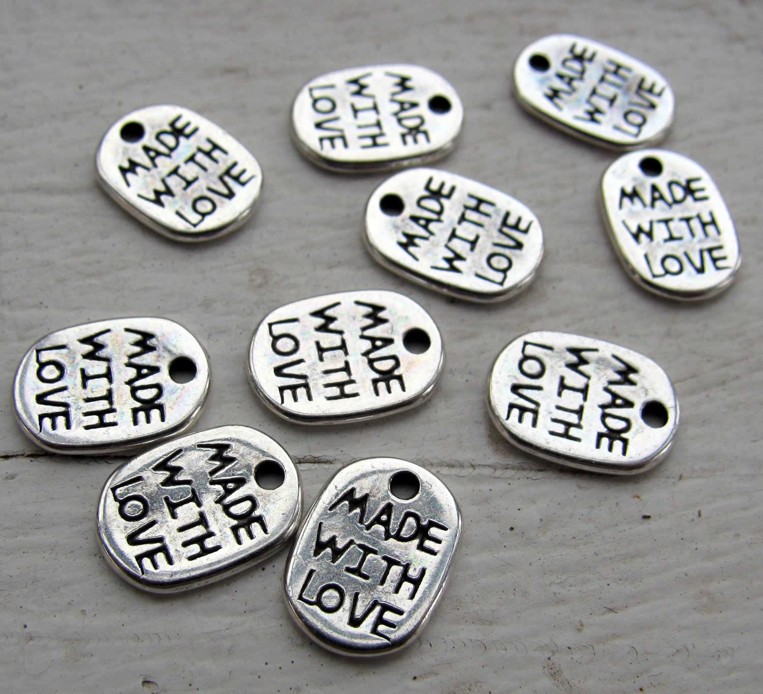 Berlock silverfärgad - Oval 'made with love', 10-pack Grekisk Metall