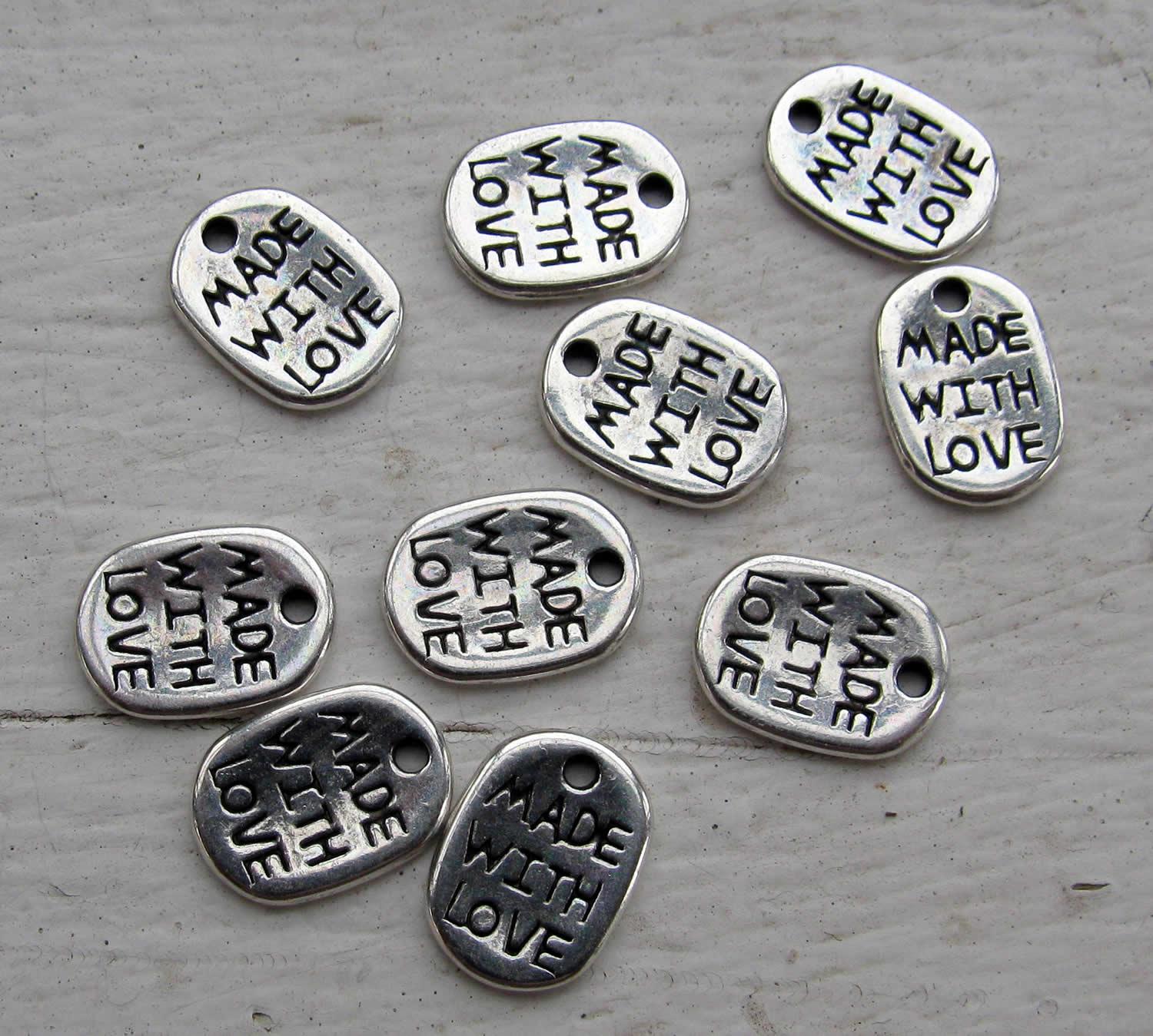 Berlock silverfärgad - Oval 'made with love', 10-pack Grekisk Metall