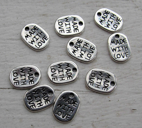 Berlock silverfärgad - Oval 'made with love', 10-pack Grekisk Metall