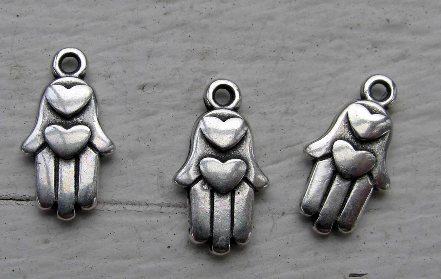 Berlock Silverfärgad - Hamsa med Hjärta 3-pack Grekisk Metall