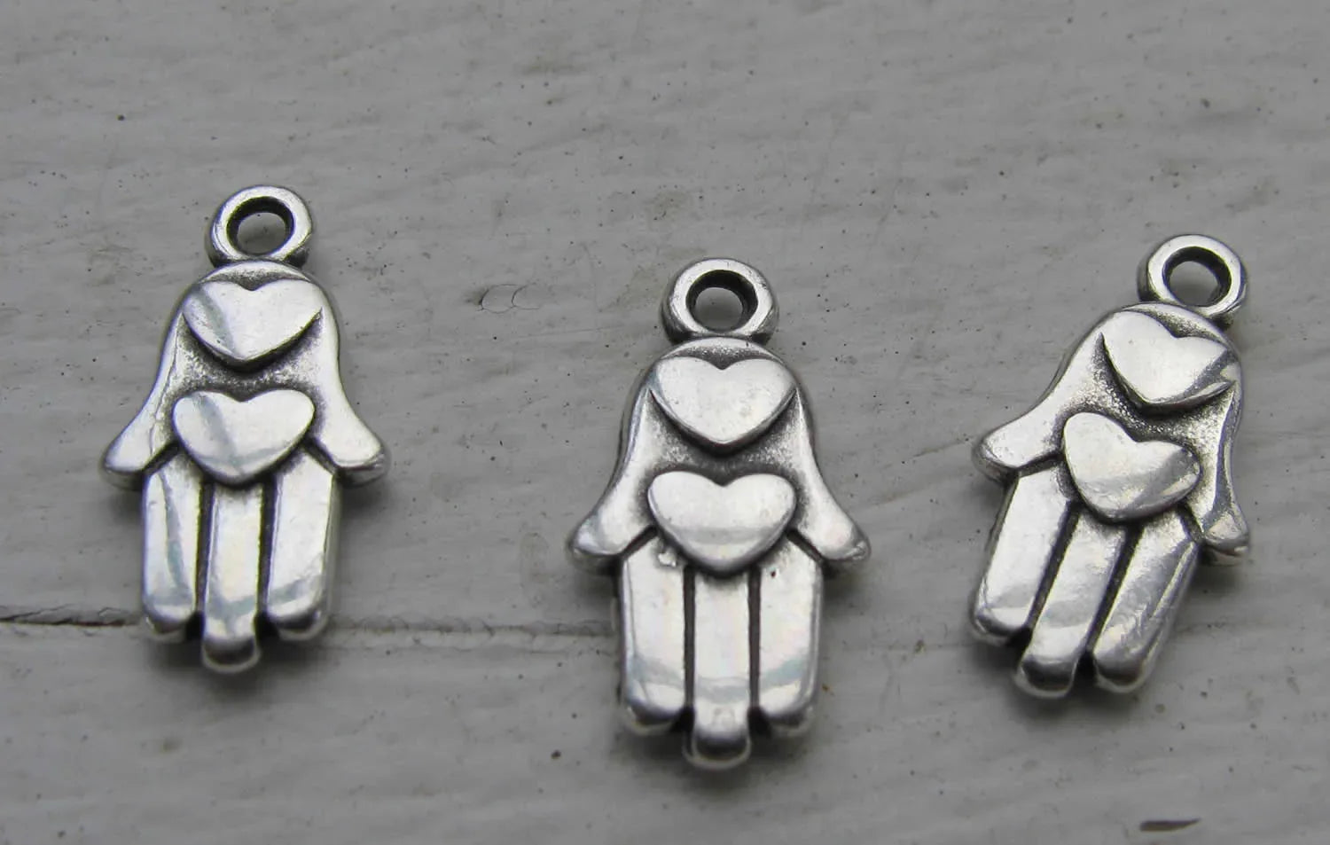 Berlock Silverfärgad - Hamsa med Hjärta 3-pack Grekisk Metall