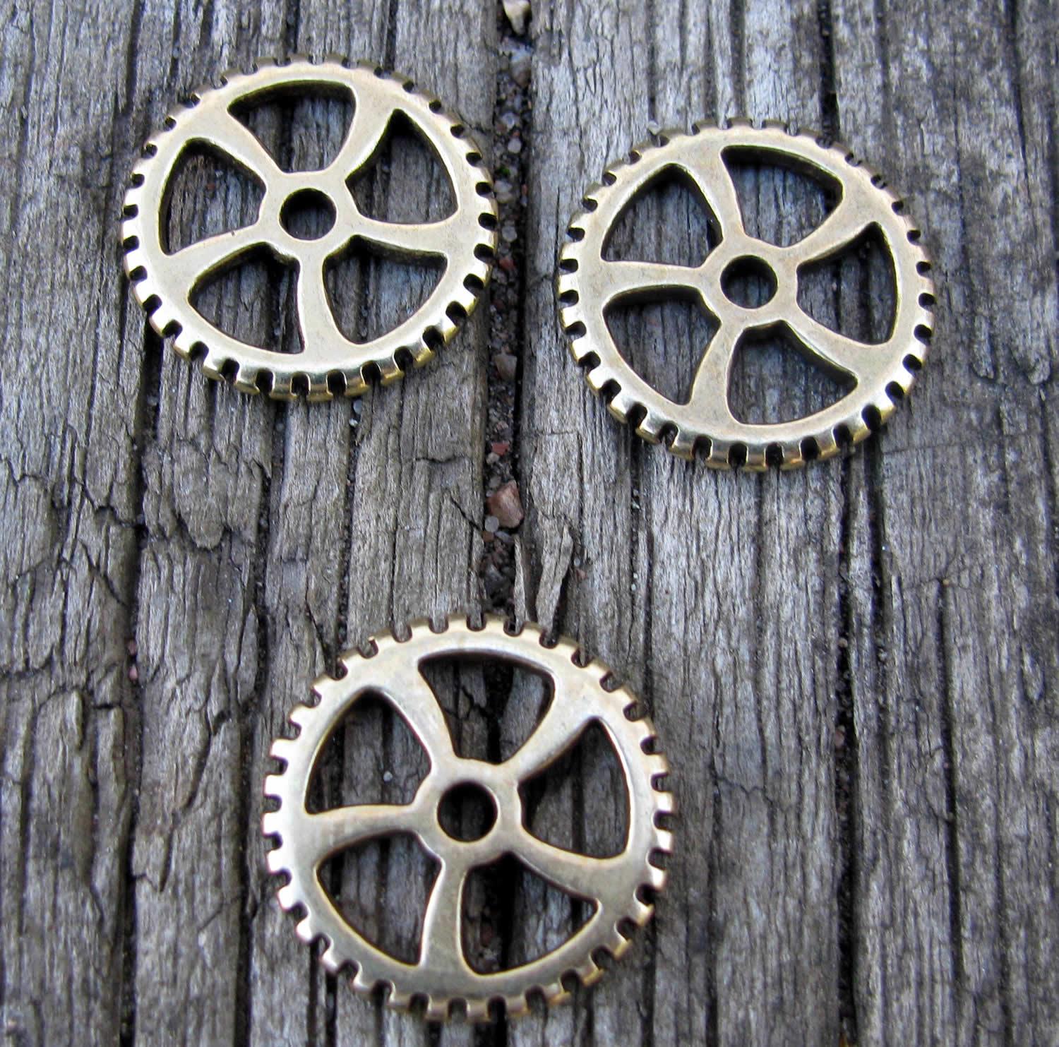 Berlock Bronsfärgad - Kugghjul 18mm, 3-pack Grekisk Metall