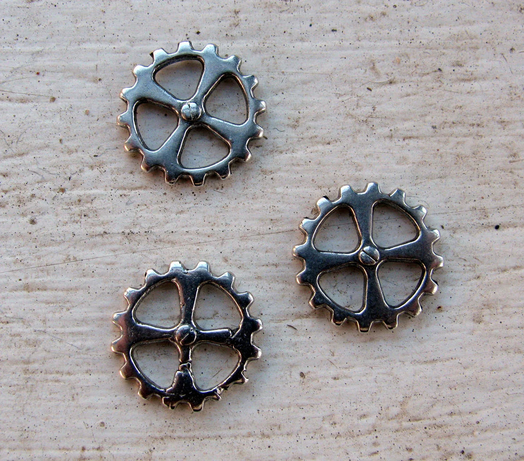 Berlock Silverfärgad - Kugghjul med taggar, 14 mm, 3-pack Grekisk Metall