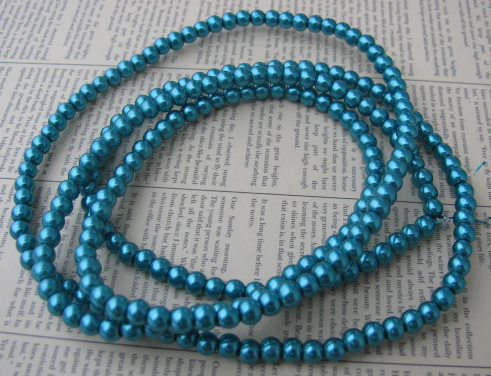 Vaxade glaspärlor - Mörkturkos (teal) 4mm 1 sträng Hilmas Pyssel