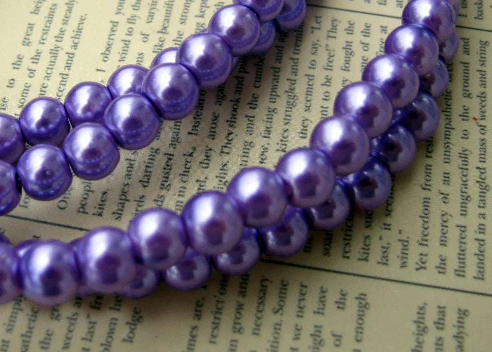 Vaxade glaspärlor - Lila 6mm 1 sträng Hilmas Pyssel