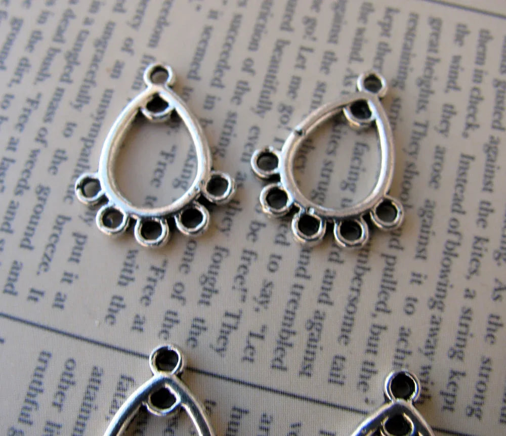 Örhängesämne Antik Silverfärgat - Droppe med 6 Hål, 4-Pack Grekisk Metall