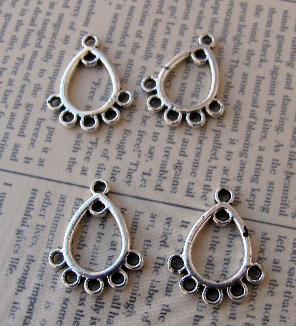 Örhängesämne Antik Silverfärgat - Droppe med 6 Hål, 4-Pack Grekisk Metall