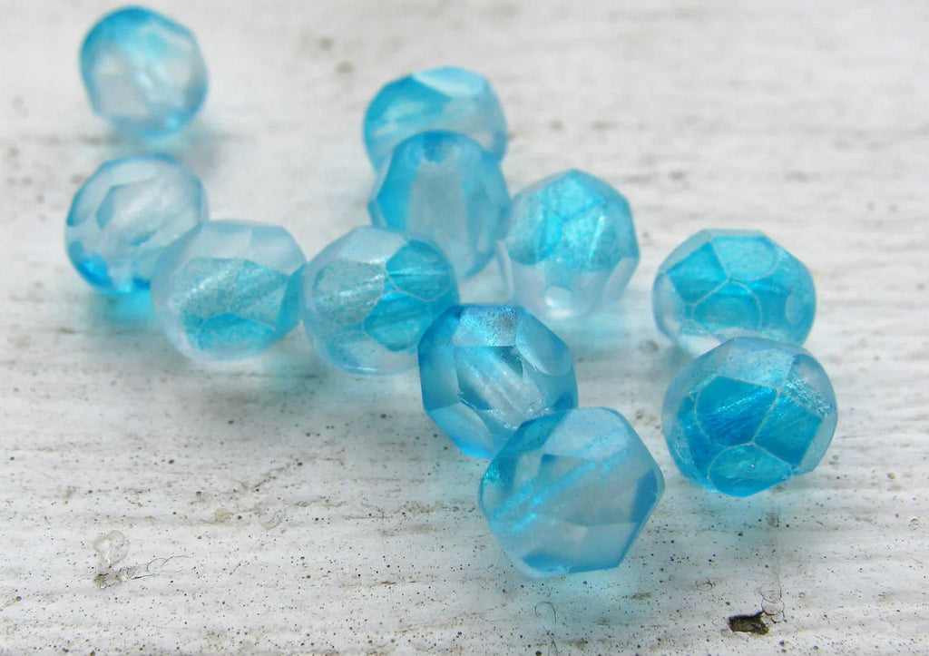 Tjeckiska Firepolish - Matte Aquamarine Coated 6mm, 25-pack Hilmas Pyssel