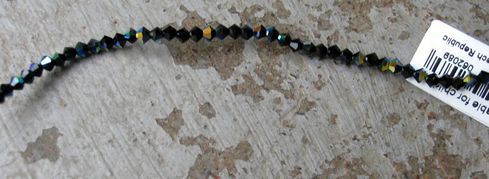 Tjeckiska MC Bicone - Jet AB 3 mm, 1 sträng Preciosa