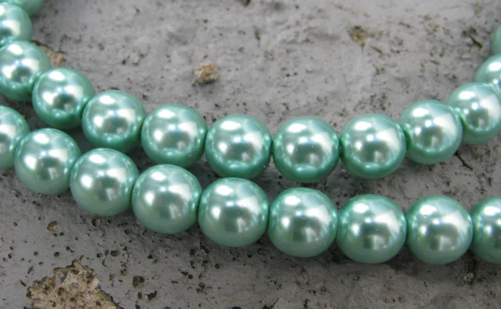 Tjeckiska Vaxade Glaspärlor - Aqua 8mm, 1 sträng Hilmas Pyssel