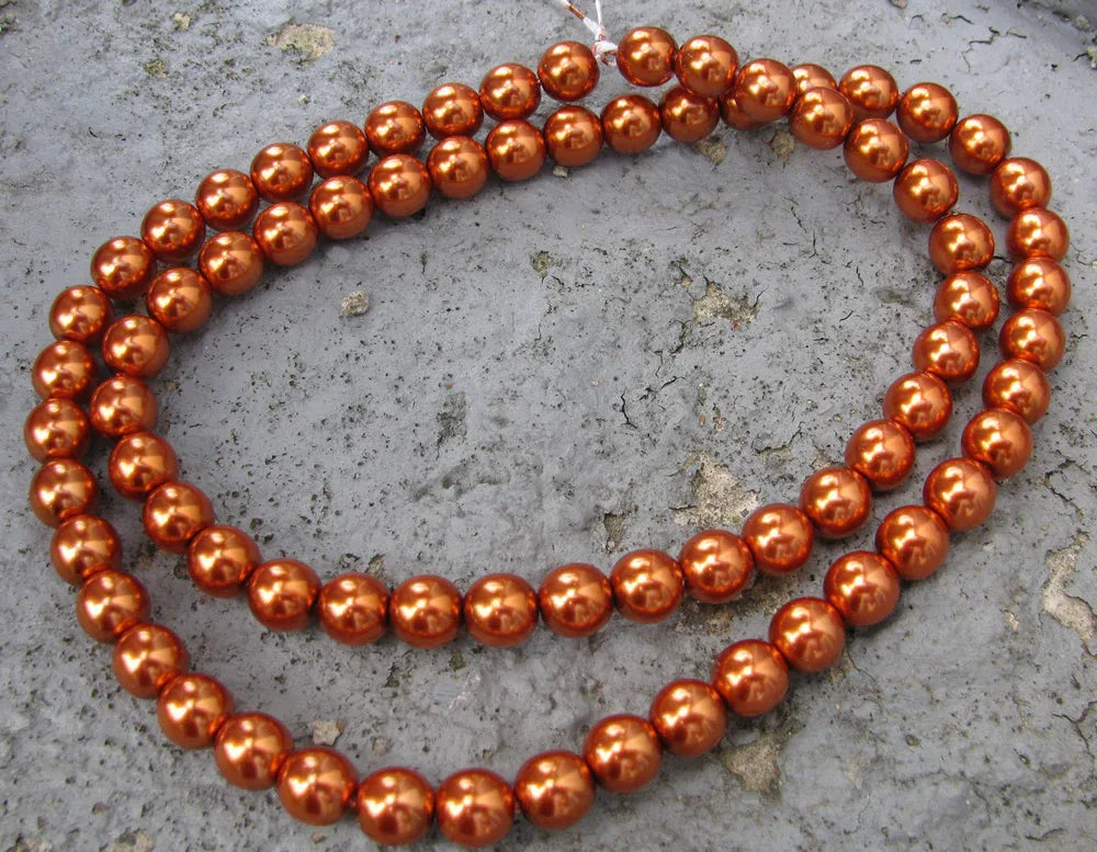 Tjeckiska vaxade glaspärlor - Copper 8mm, 1 sträng Hilmas Pyssel