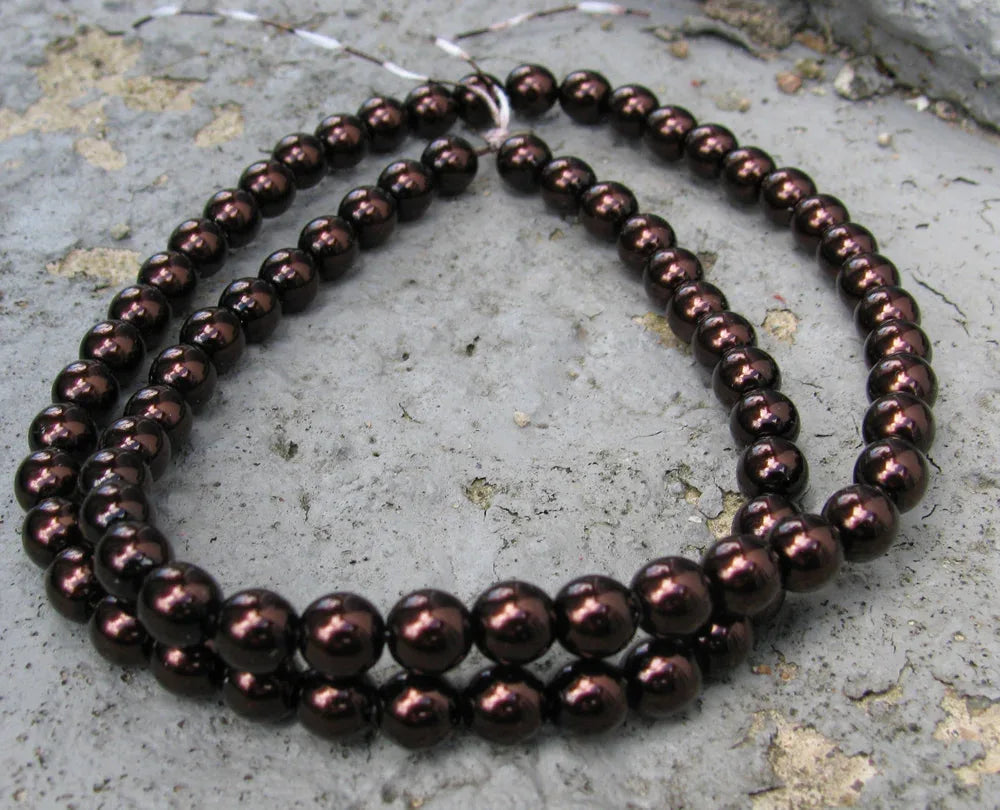 Tjeckiska vaxade glaspärlor - Bronze 6mm, 1 sträng Hilmas Pyssel