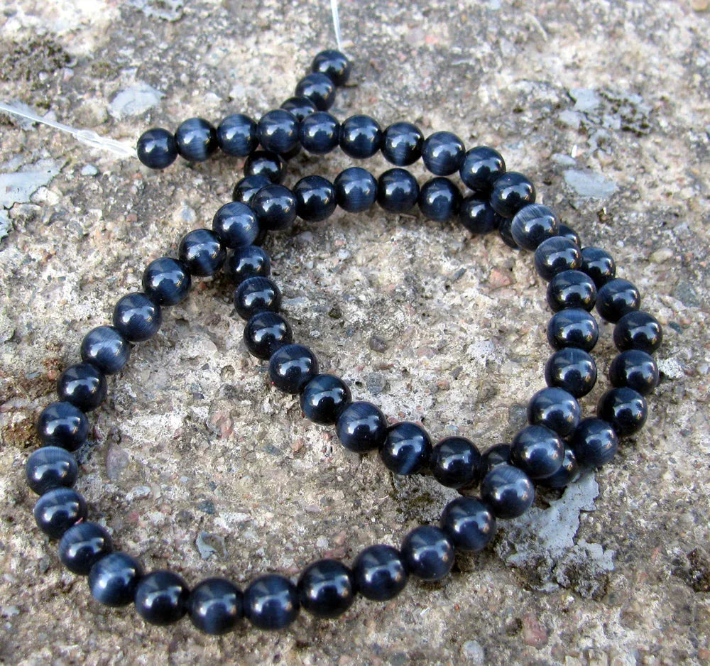 Cat's eye pärlor - Rund Svart 6mm, 1 sträng Hilmas Pyssel