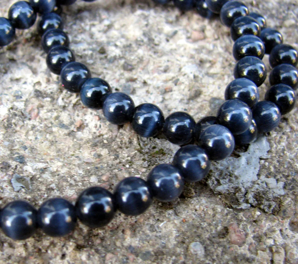 Cat's eye pärlor - Rund Svart 6mm, 1 sträng Hilmas Pyssel