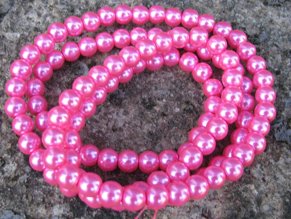 Vaxade glaspärlor - Cerise 8mm 1 sträng Hilmas Pyssel