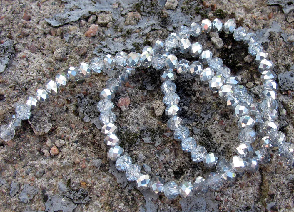 Facetterade glaspärlor - Klar/Silver, 6x4mm 1 sträng Hilmas Pyssel