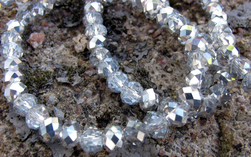 Facetterade glaspärlor - Klar/Silver, 6x4mm 1 sträng Hilmas Pyssel