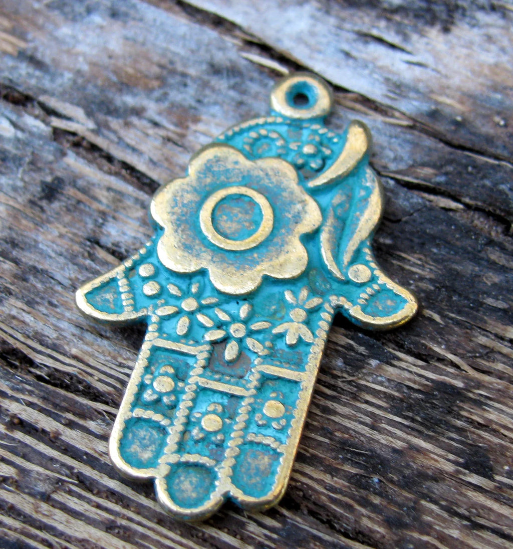 Berlock Bronsfärgad - Antik Hamsa, 1 Styck Grekisk Metall