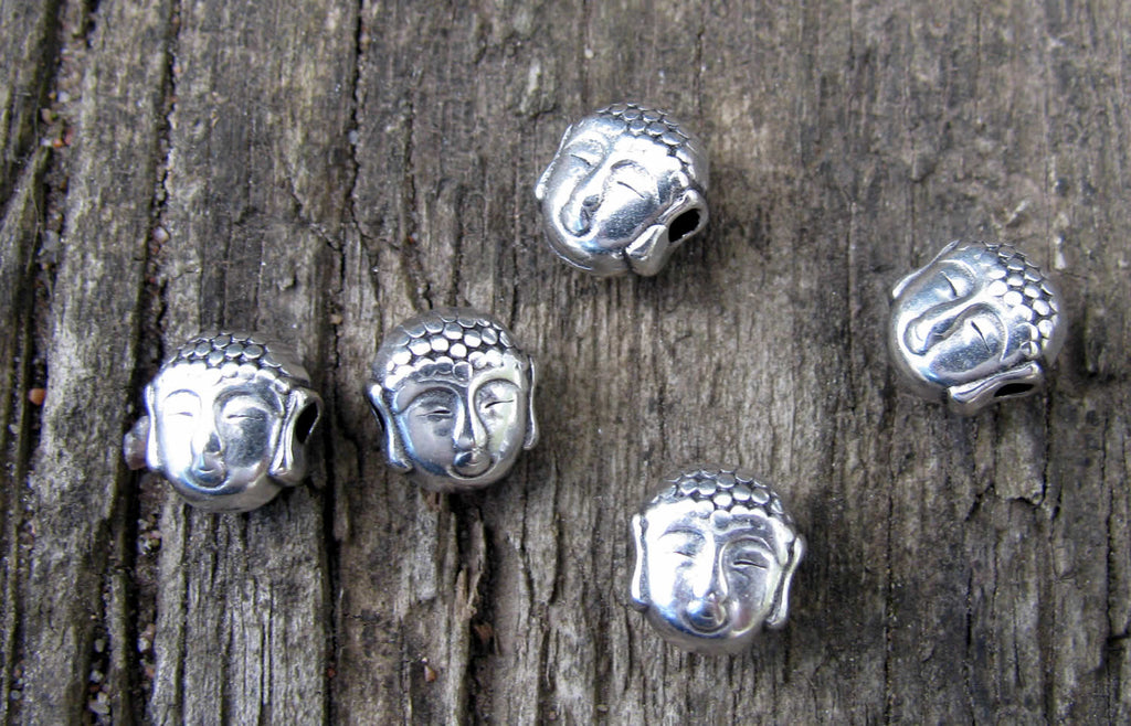 Mellandel Silverfärgad - Mindre Buddha-huvud 7x5,2mm, 5-pack Grekisk Metall