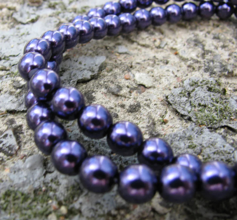 Tjeckiska Vaxade Glaspärlor - Purple 6mm, 1 Sträng Hilmas Pyssel