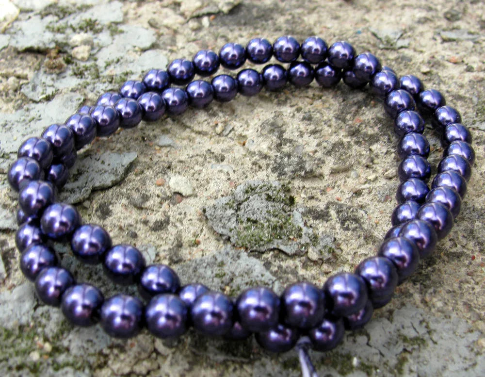 Tjeckiska Vaxade Glaspärlor - Purple 6mm, 1 Sträng Hilmas Pyssel