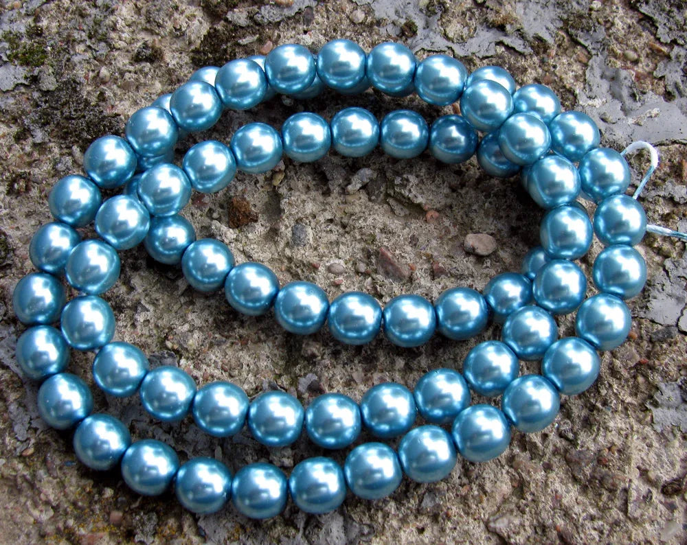 Vaxade Glaspärlor Tjeckiska - Cerulean 8mm, 1 sträng Hilmas Pyssel