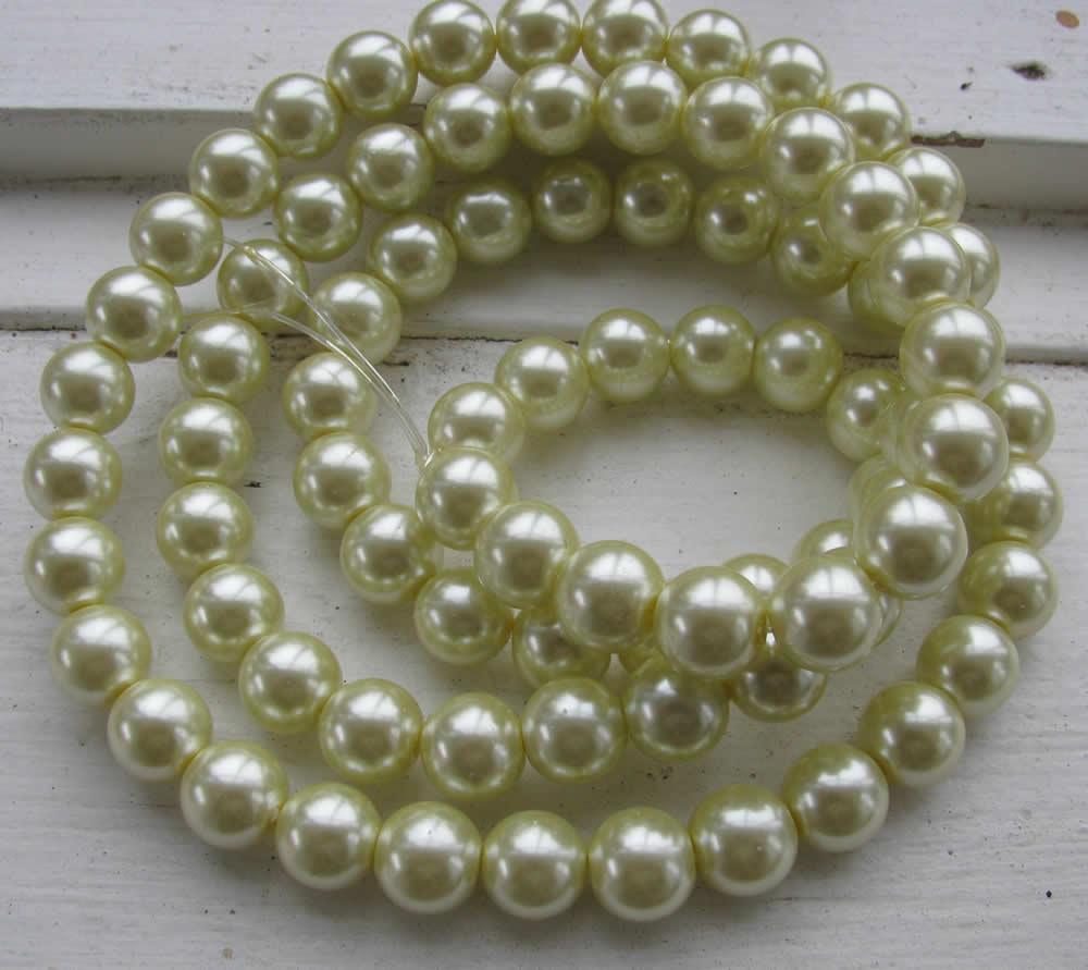 Vaxade glaspärlor - Svagt Gul 10 mm, 1 sträng Hilmas Pyssel