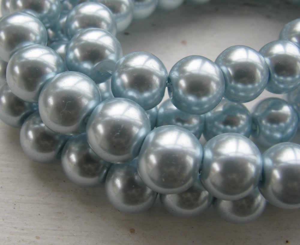 Vaxade glaspärlor - Ljusblå 10 mm, 1 sträng Hilmas Pyssel