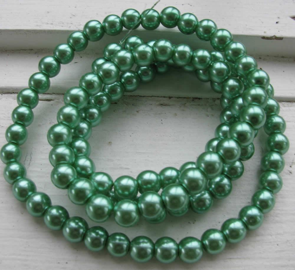 Vaxade glaspärlor - Havsgrön 8mm 1 sträng Hilmas Pyssel