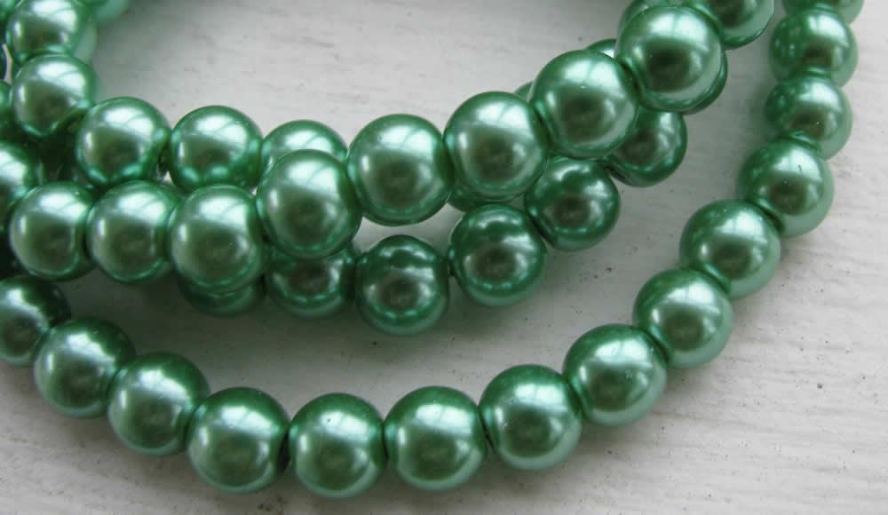 Vaxade glaspärlor - Havsgrön 8mm 1 sträng Hilmas Pyssel