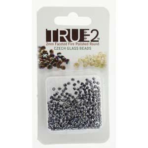 Tjeckiska Firepolish - Jet Hematite True 2 mm, 2 gram Hilmas Pyssel
