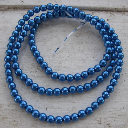 Tjeckiska vaxade glaspärlor - Persian Blue 4mm, 1 sträng Hilmas Pyssel