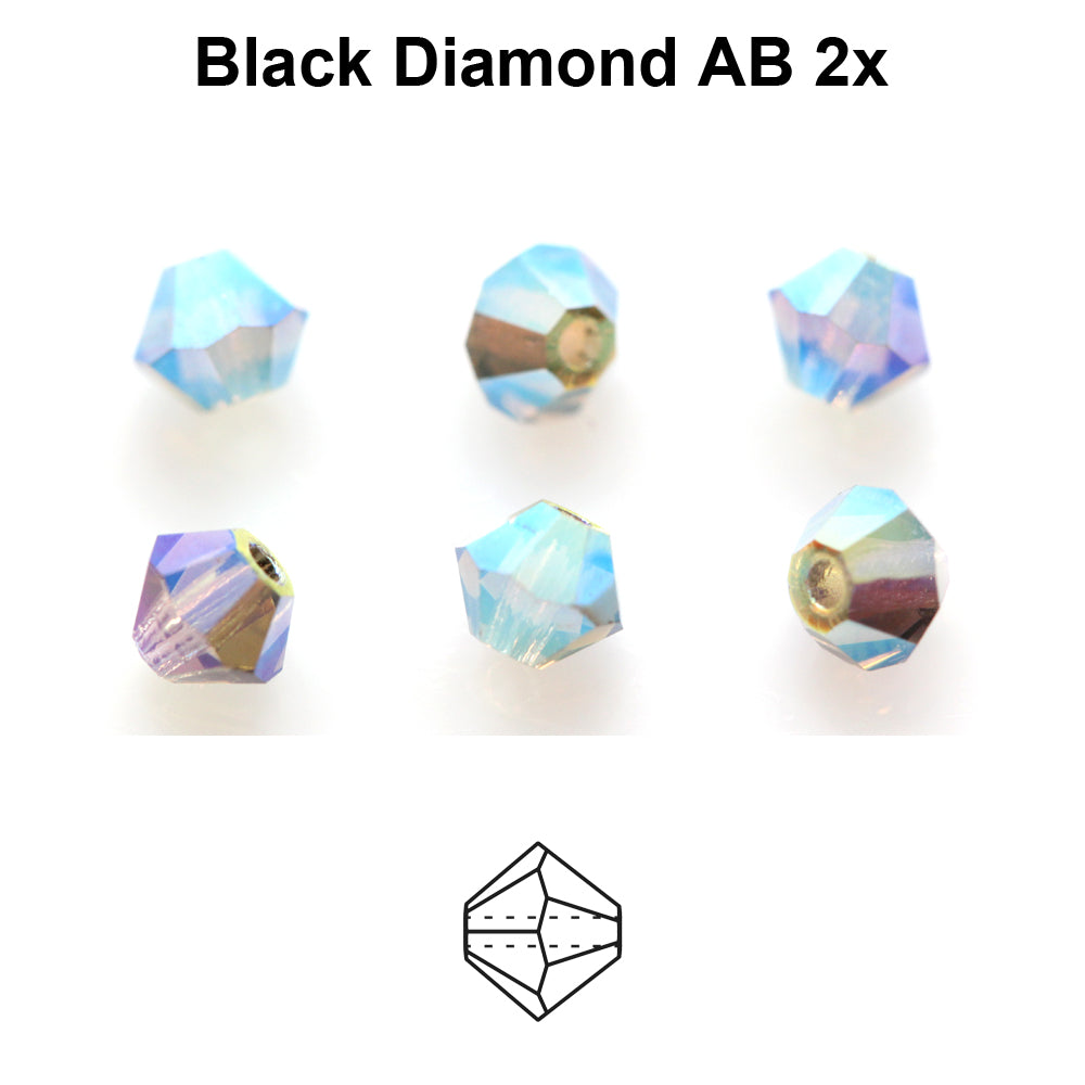 Czech Bicone - Black Diamond 2x AB, 4 mm, 24-pack