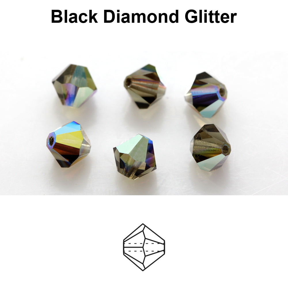 Tjeckiska MC Bicone - Black Diamond Glitter 3 mm 40-pack