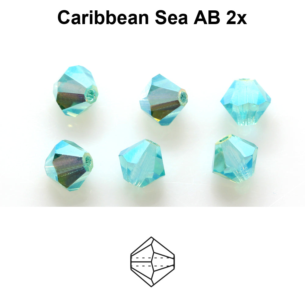 Tjeckiska MC Bicone - Caribbean Sea 2x AB 4 mm, 30- pack